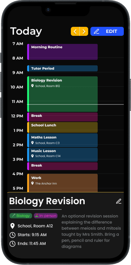 Screenshot of the calendar page on an iPhone